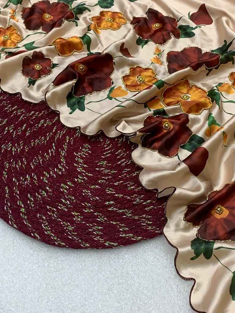 JAPAN SATIN SILK FLORAL PRINTED HANDWORK SAREE AT WHOLESALE PRICE