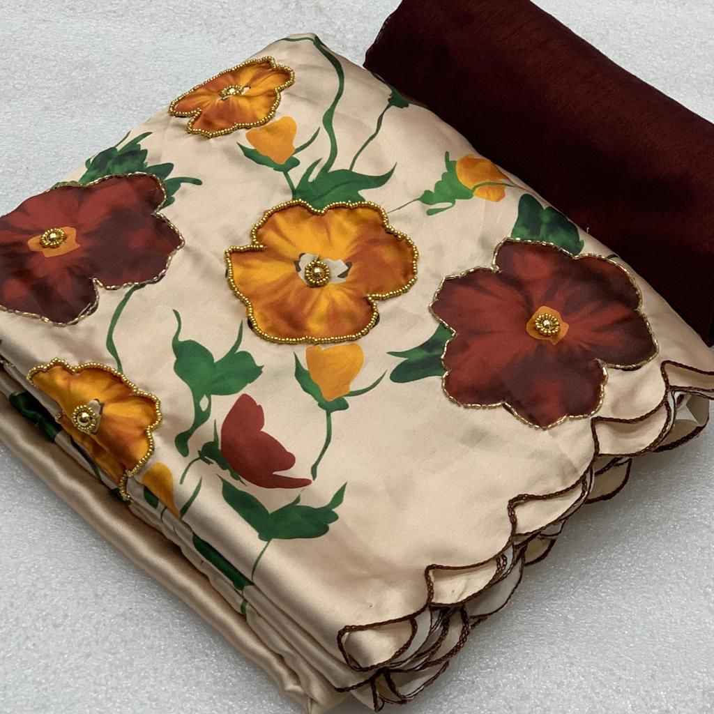 JAPAN SATIN SILK FLORAL PRINTED HANDWORK SAREE AT WHOLESALE PRICE