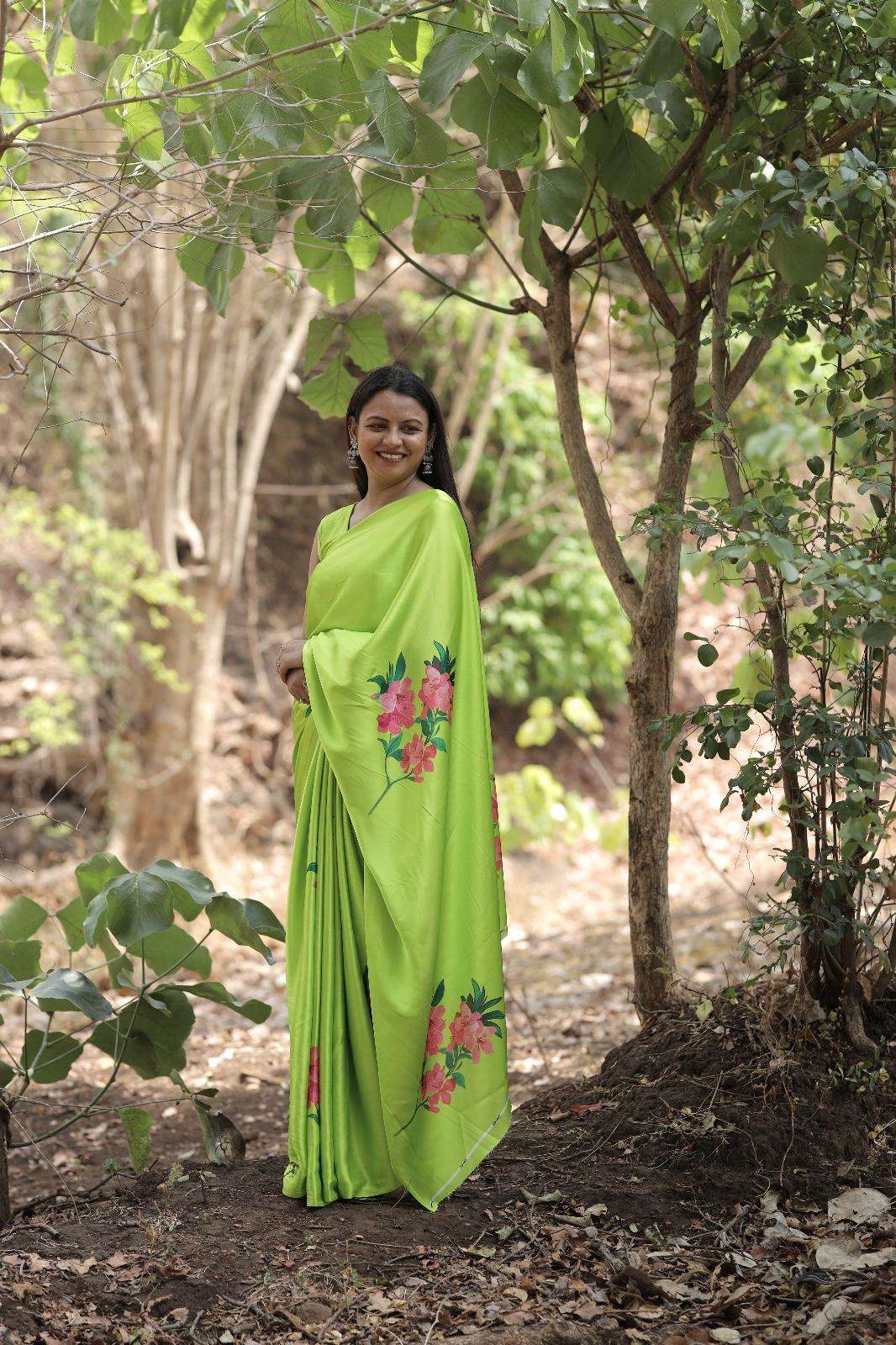 JAPAN SATIN  DIGITAL PRINTED YELLOW COLOR SAREE AT WHOLESALE PRICE