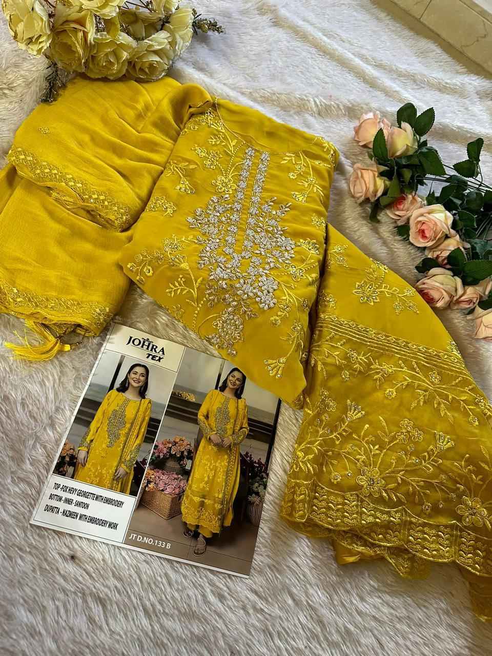 JOHRA TEX D NO 133 FOX GEORGETTE EMBROIDERED DRESS MATERIAL AT WHOLESALE PRICE