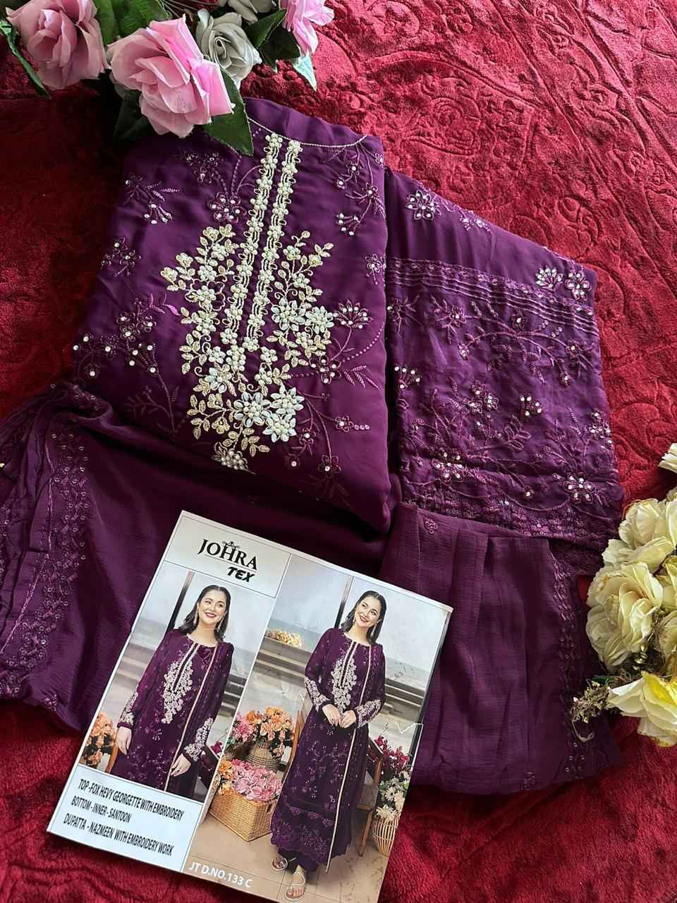 JOHRA TEX D NO 133 FOX GEORGETTE EMBROIDERED DRESS MATERIAL AT WHOLESALE PRICE