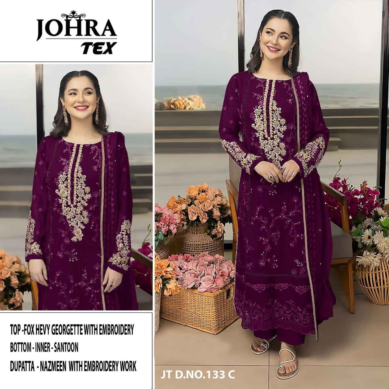 JOHRA TEX D NO 133 FOX GEORGETTE EMBROIDERED DRESS MATERIAL AT WHOLESALE PRICE