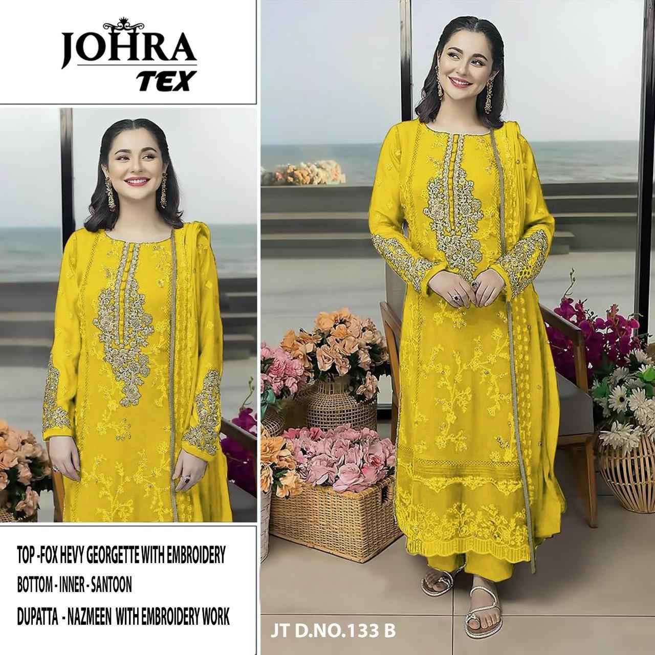 JOHRA TEX D NO 133 FOX GEORGETTE EMBROIDERED DRESS MATERIAL AT WHOLESALE PRICE