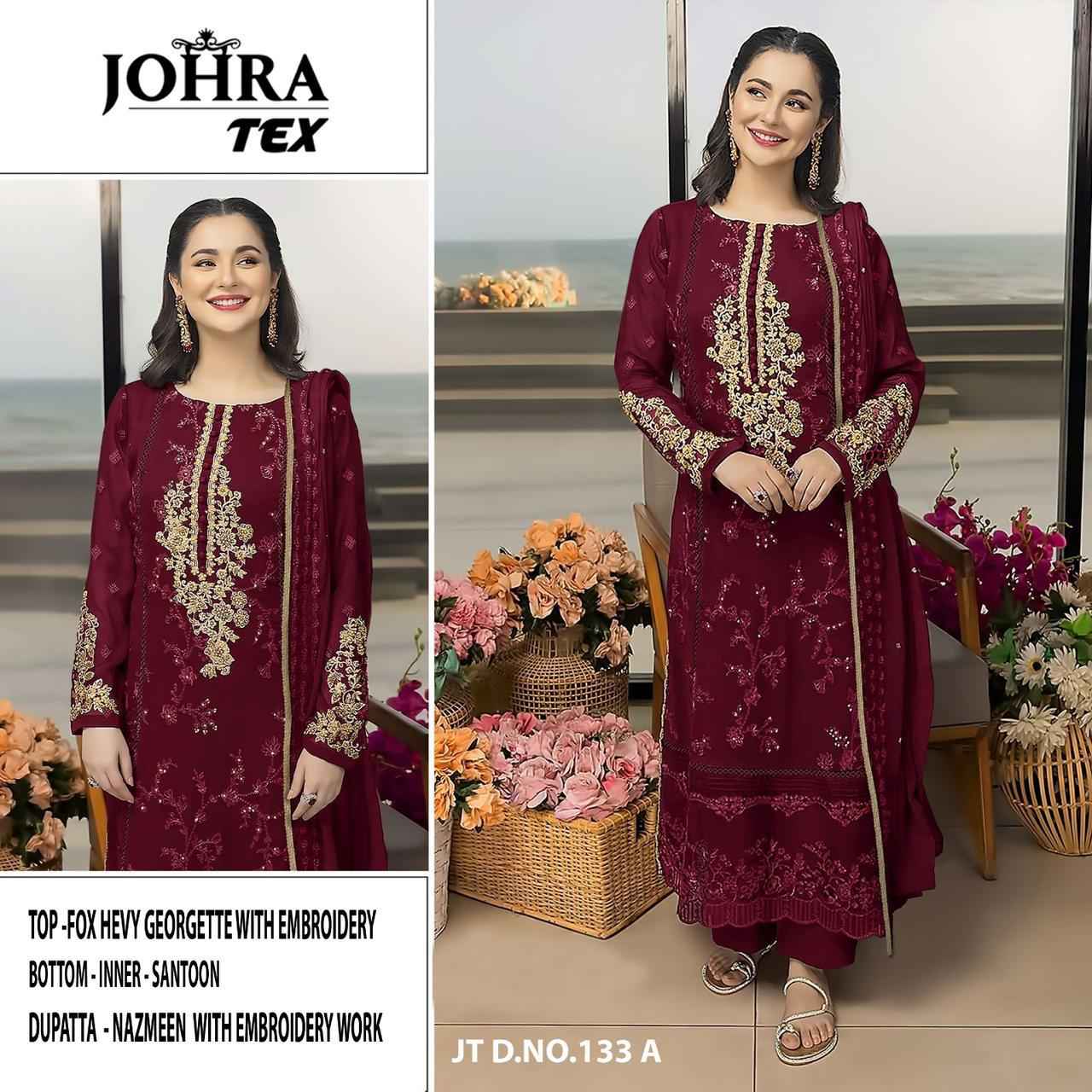 JOHRA TEX D NO 133 FOX GEORGETTE EMBROIDERED DRESS MATERIAL AT WHOLESALE PRICE