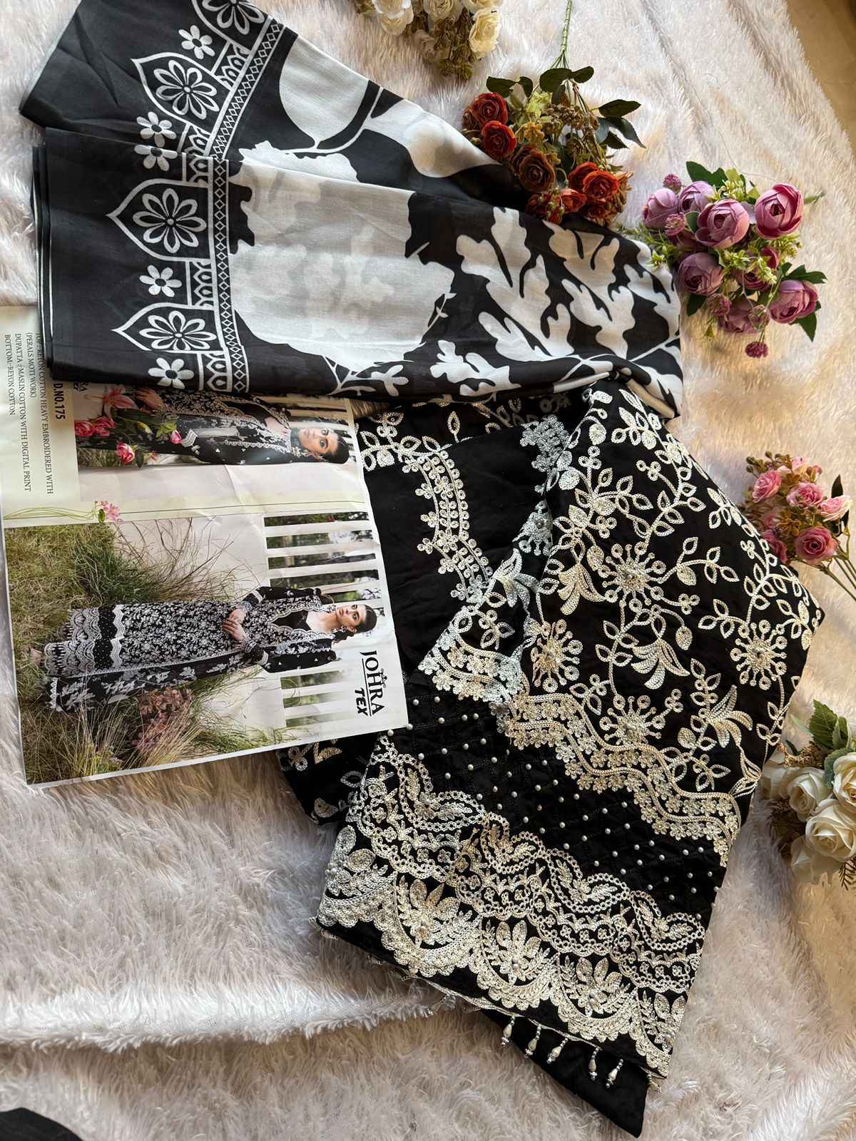 JOHRA TEX D NO 175 RAYYON COTTON WITH EMBROIDERED DRESS MATERIAL AT WHOLESALE PRICE