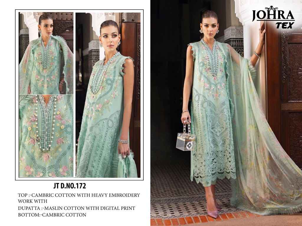 JOHRA TEX JT-172 CAMBRIC COTTON WITH HEAVY EMBROIDERY WORK DRESS MATERIAL AT WHOLESALE PRICE