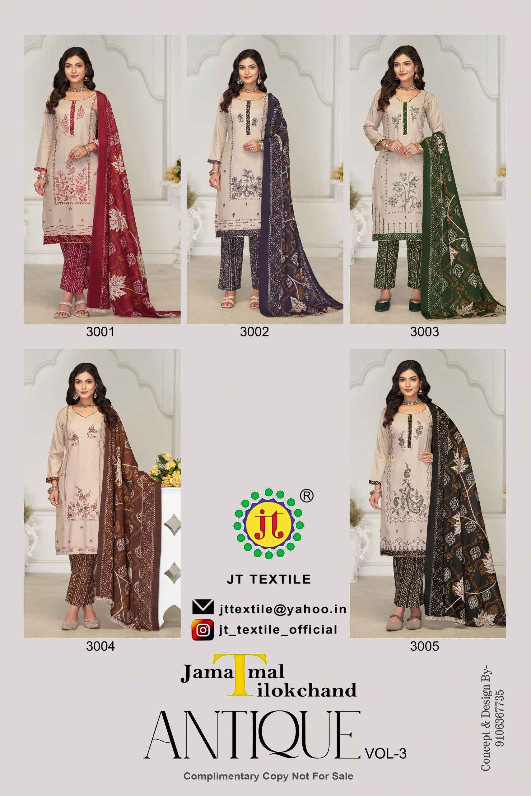 JT ANTIQUE VOL-3 RAYON WITH LACE AND EMBROIDERY WORK DRESS MATERIAL AT WHOLESALE PRICE