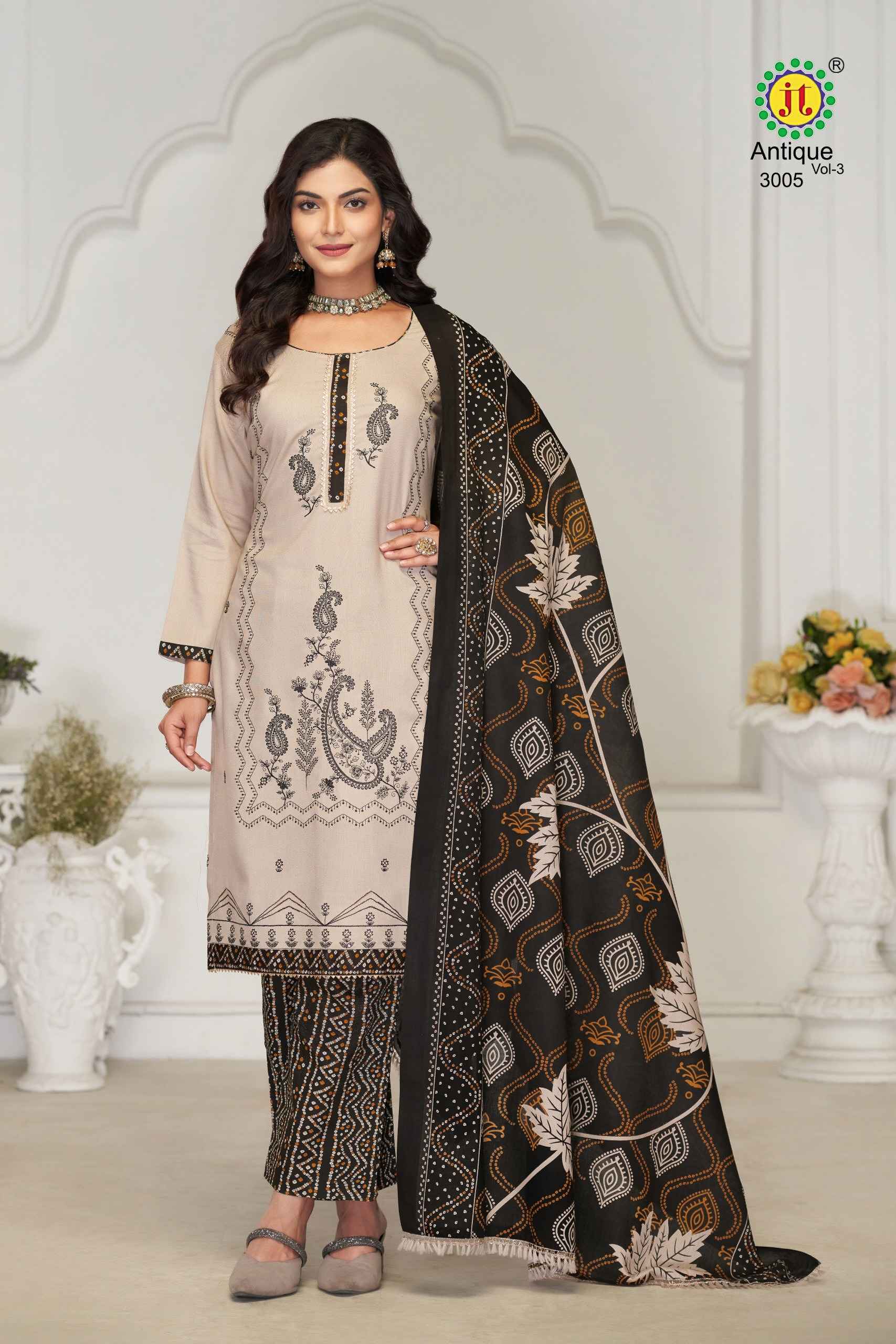 JT ANTIQUE VOL-3 RAYON WITH LACE AND EMBROIDERY WORK DRESS MATERIAL AT WHOLESALE PRICE