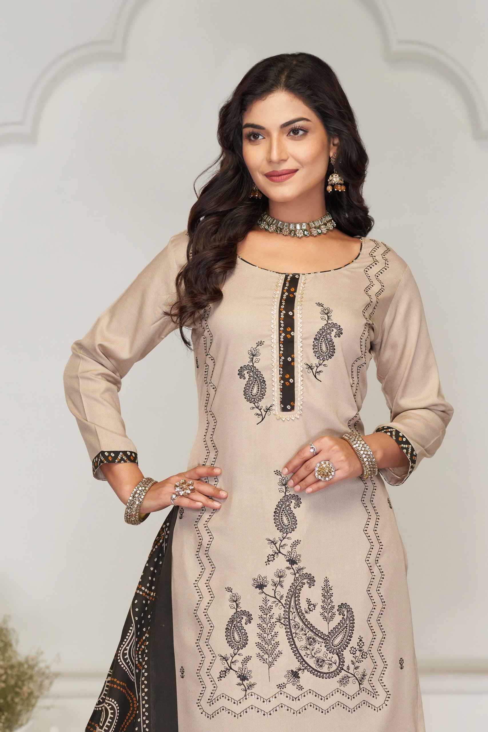 JT ANTIQUE VOL-3 RAYON WITH LACE AND EMBROIDERY WORK DRESS MATERIAL AT WHOLESALE PRICE