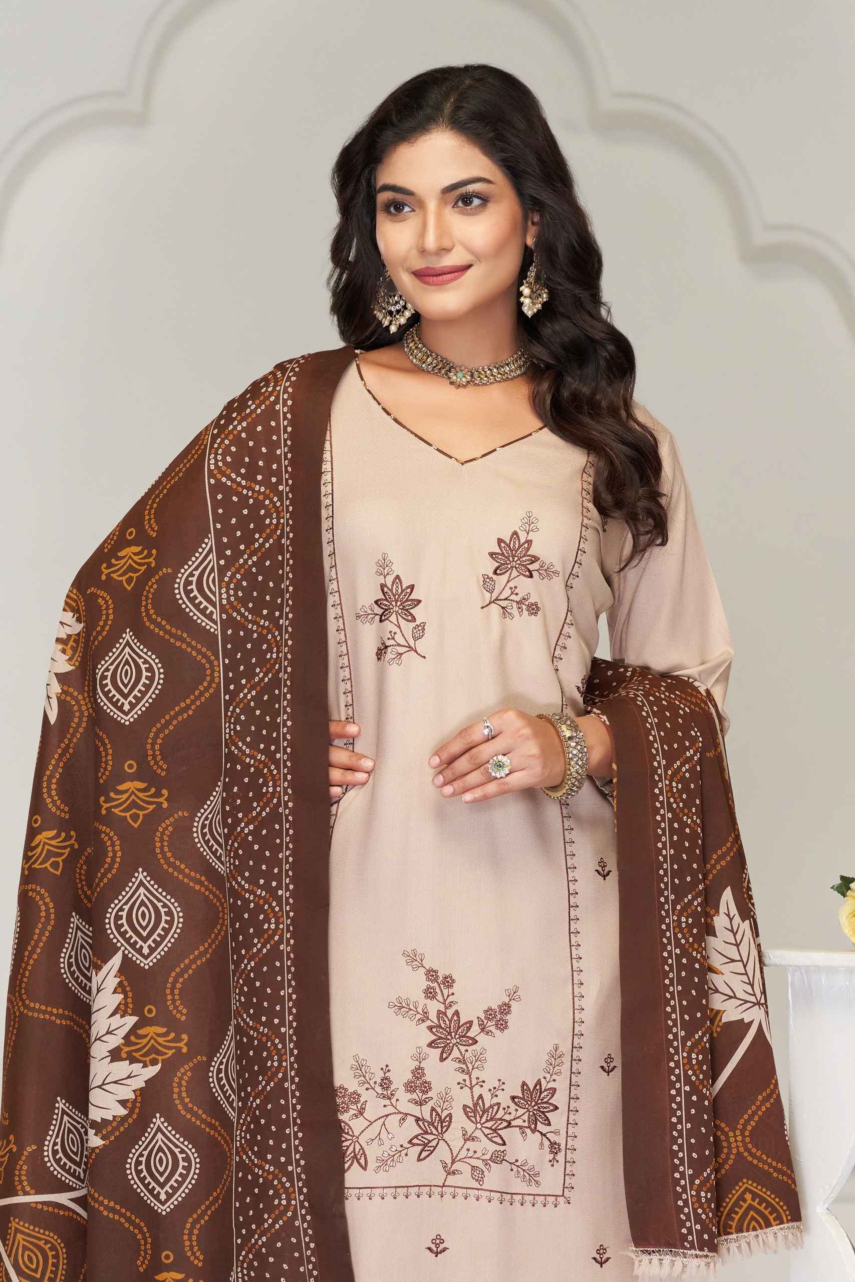 JT ANTIQUE VOL-3 RAYON WITH LACE AND EMBROIDERY WORK DRESS MATERIAL AT WHOLESALE PRICE