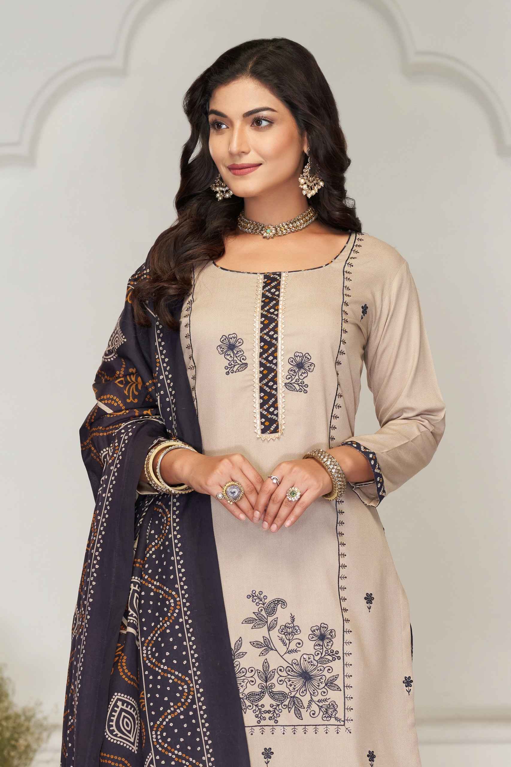 JT ANTIQUE VOL-3 RAYON WITH LACE AND EMBROIDERY WORK DRESS MATERIAL AT WHOLESALE PRICE