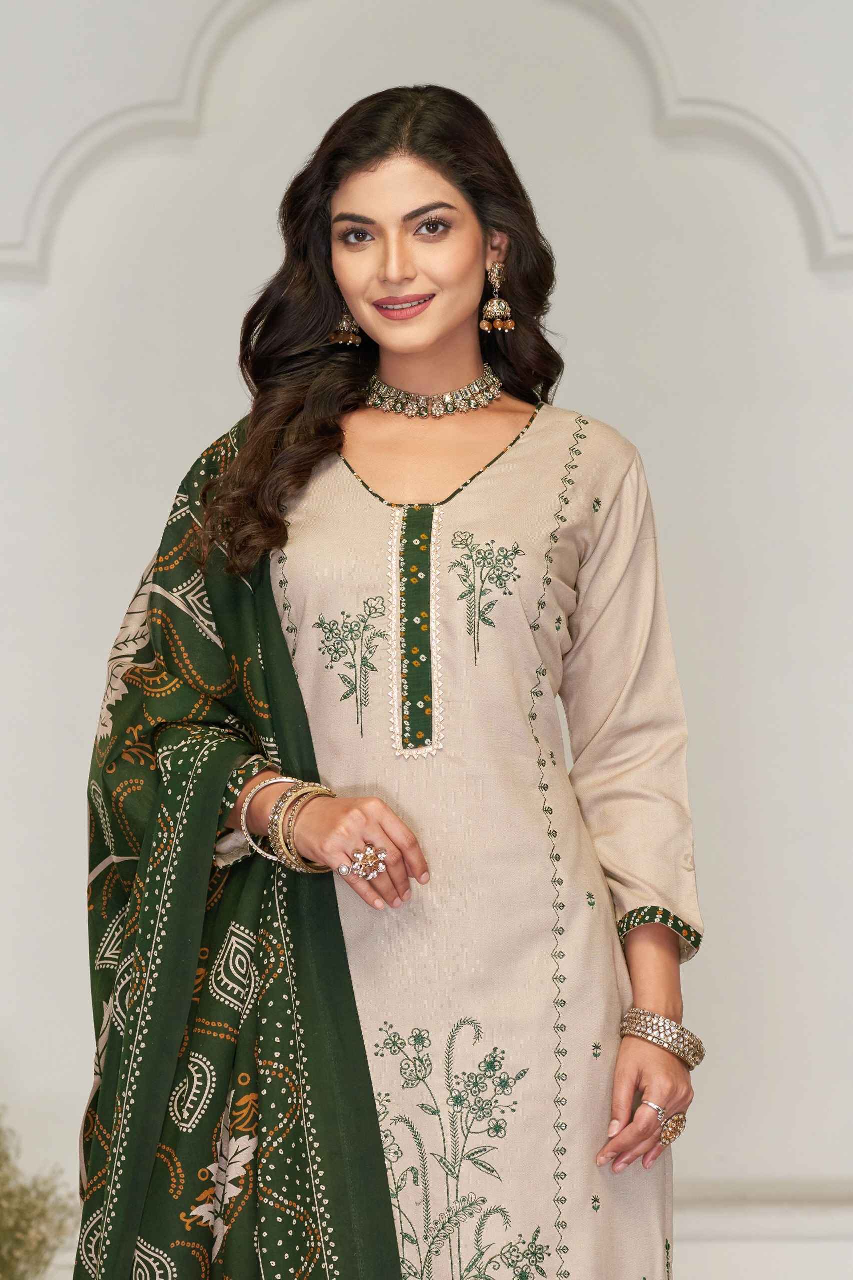 JT ANTIQUE VOL-3 RAYON WITH LACE AND EMBROIDERY WORK DRESS MATERIAL AT WHOLESALE PRICE