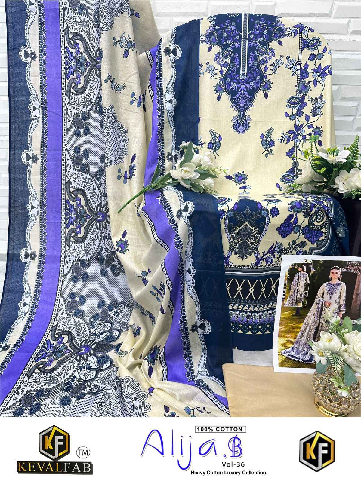 KEVAL ALIJA B VOL 36 HEAVY COTTON PRINTED DRESS MATERIAL AT WHOLESALE PRICE