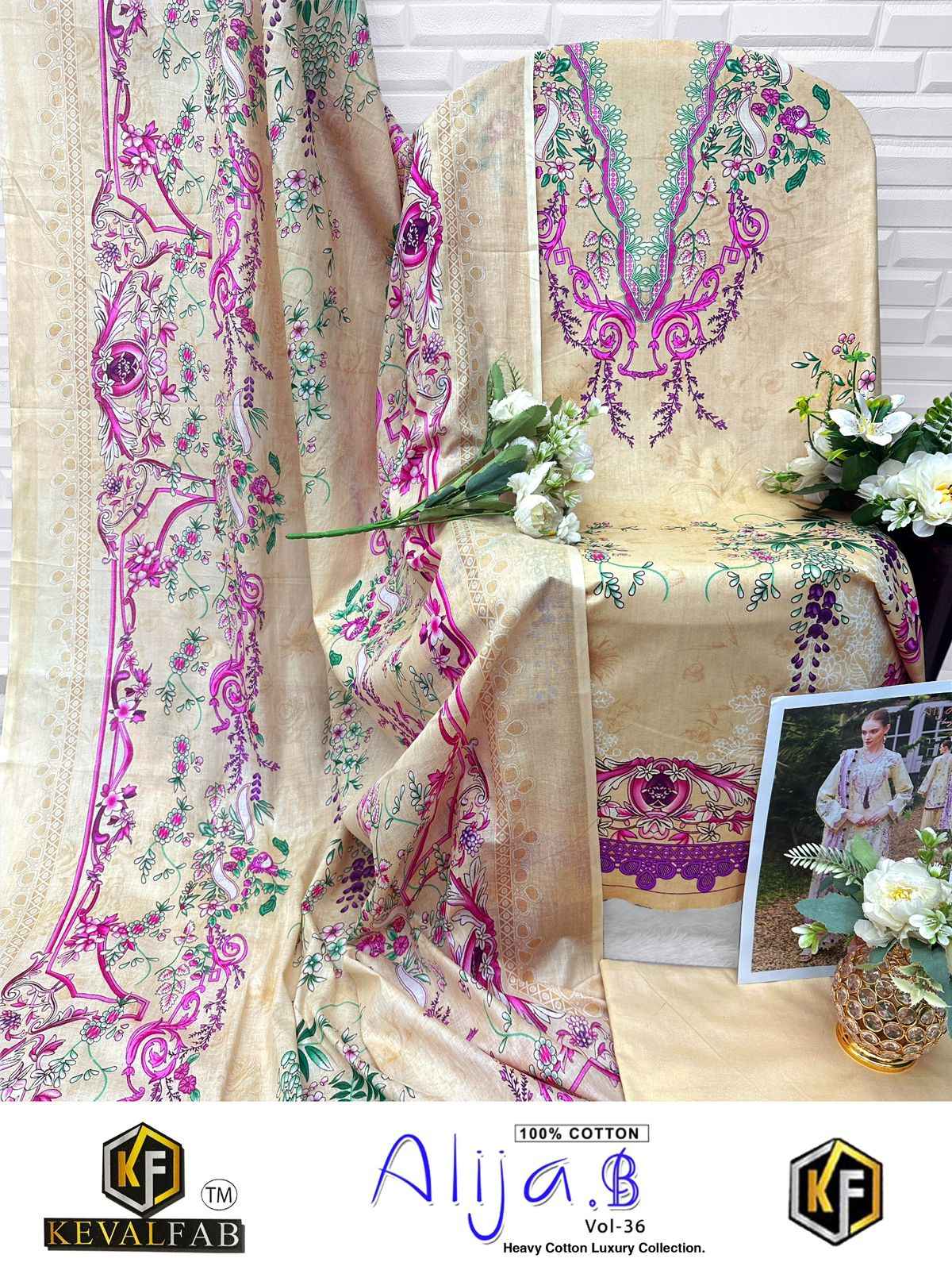 KEVAL ALIJA B VOL 36 HEAVY COTTON PRINTED DRESS MATERIAL AT WHOLESALE PRICE