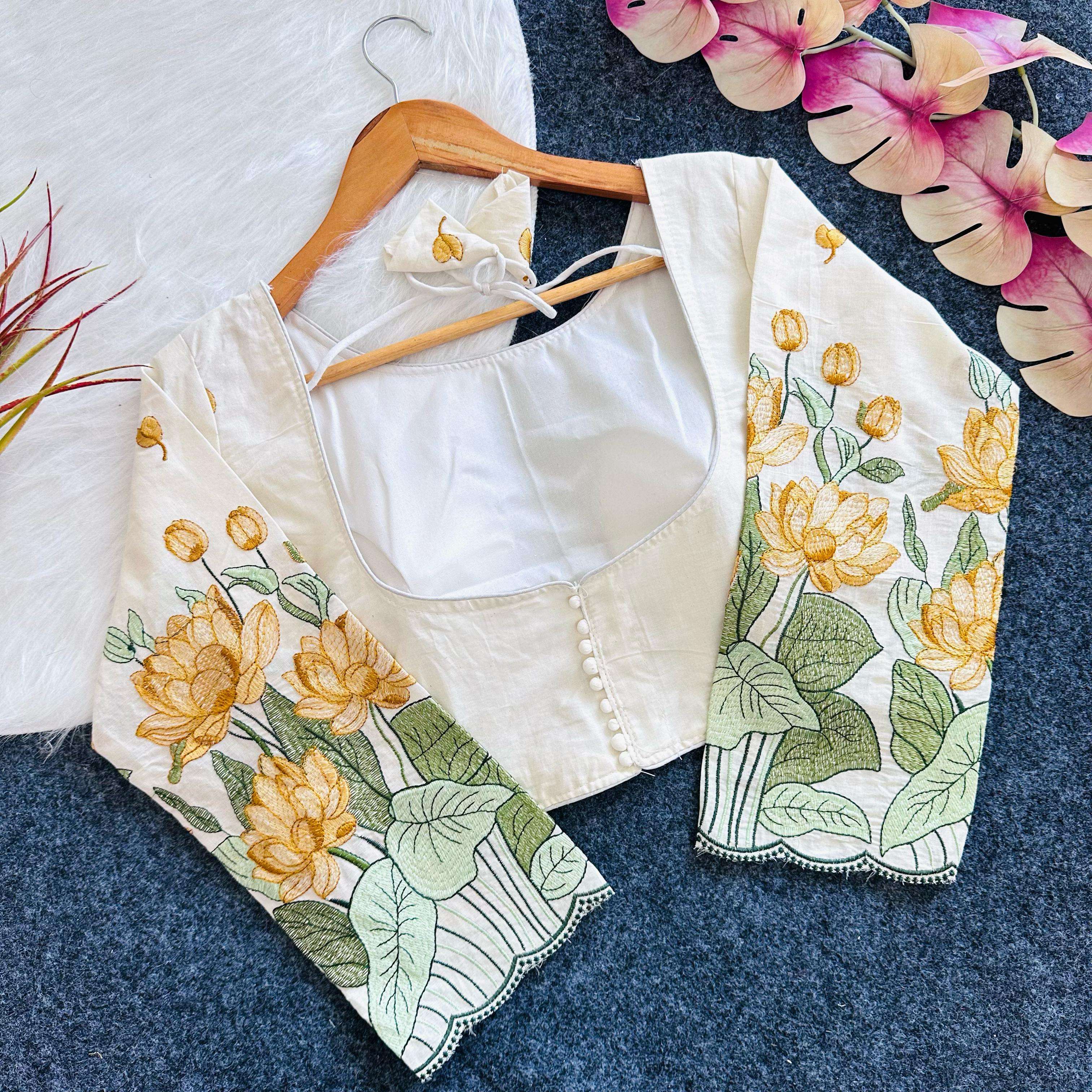 KHADI COTTON GOLDEN THREAD EMBROIDERY BLOUSE AT WHOLESALE PRICE