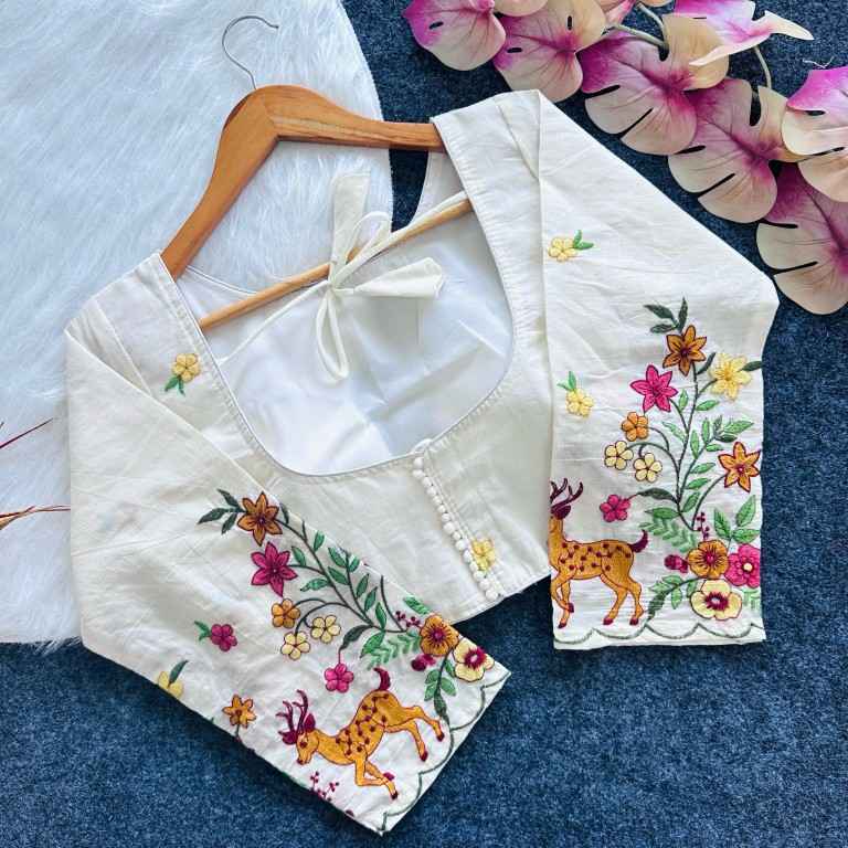KHADI COTTON GOLDEN THREAD EMBROIDERY BLOUSE AT WHOLESALE PRICE
