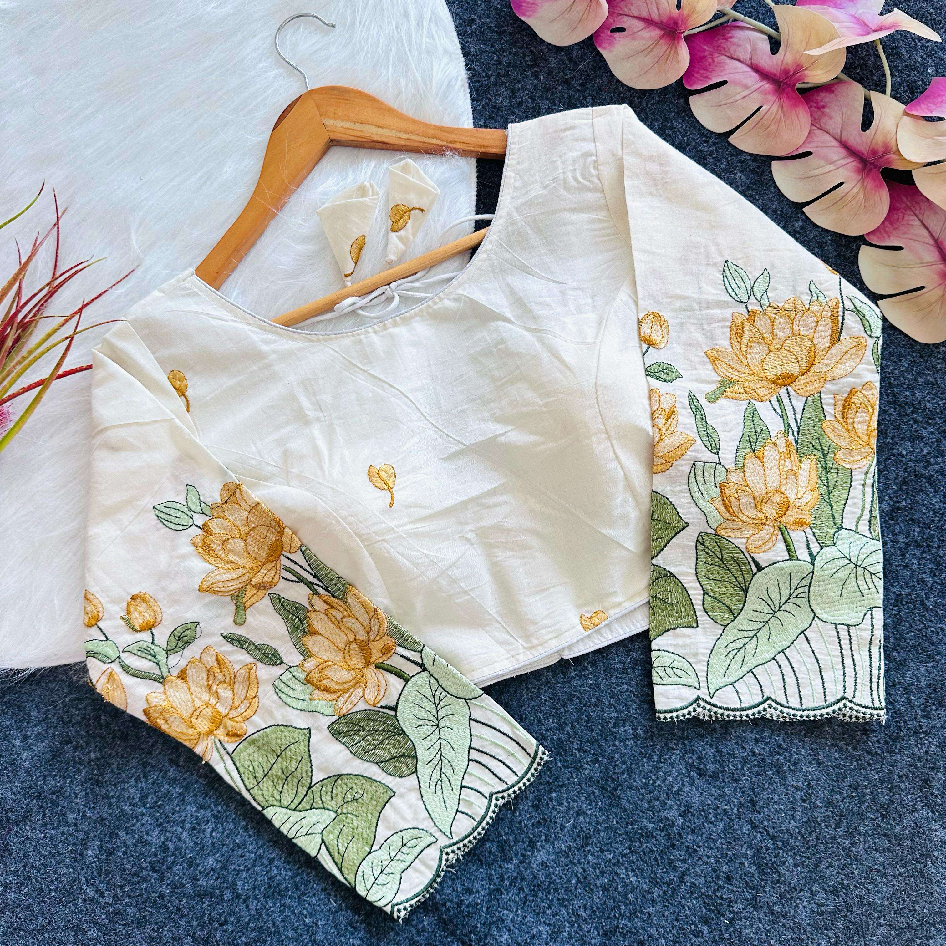 KHADI COTTON GOLDEN THREAD EMBROIDERY BLOUSE AT WHOLESALE PRICE