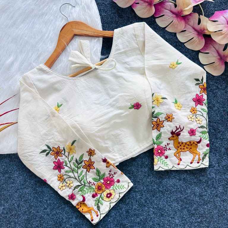 KHADI COTTON GOLDEN THREAD EMBROIDERY BLOUSE AT WHOLESALE PRICE
