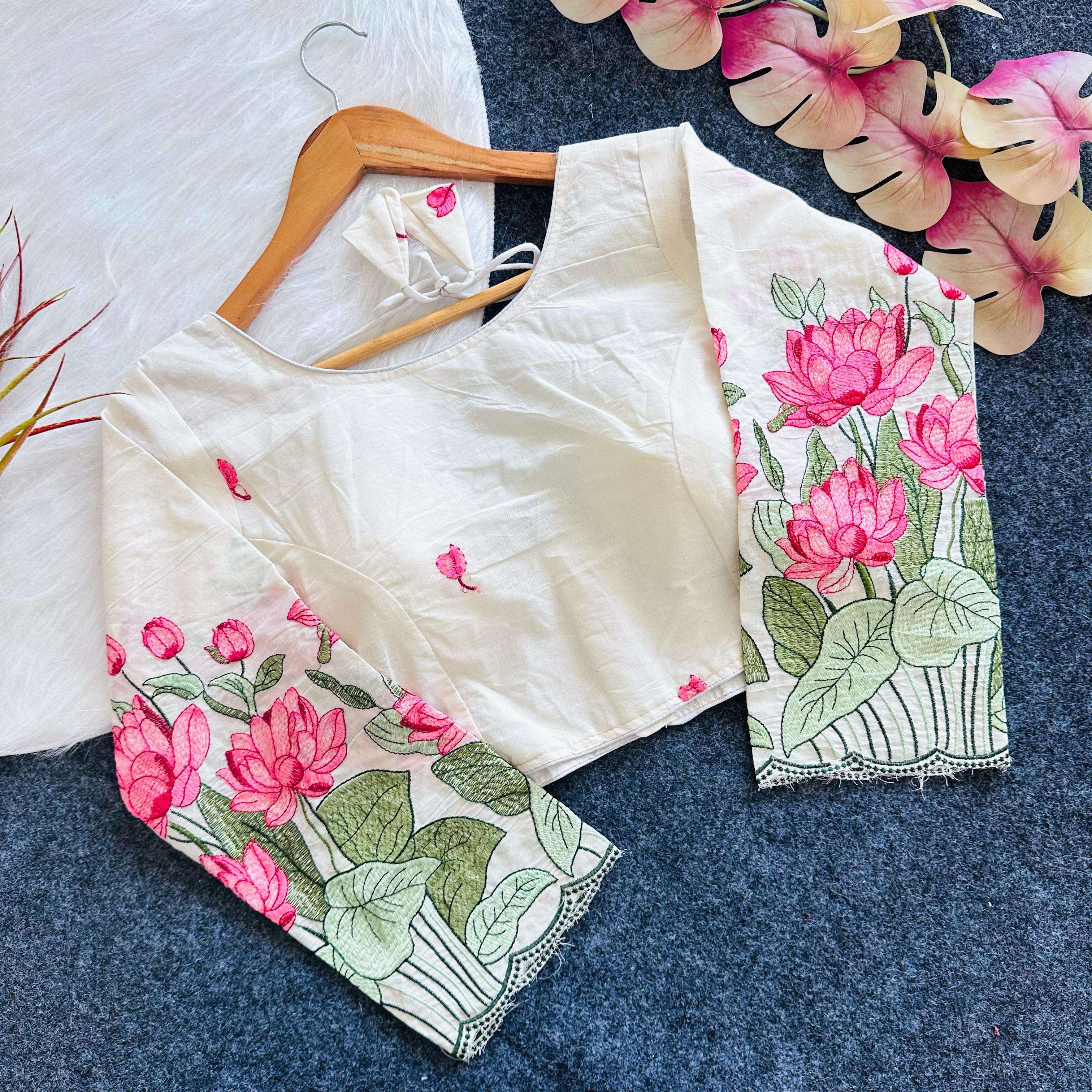 KHADI COTTON GOLDEN THREAD EMBROIDERY BLOUSE AT WHOLESALE PRICE