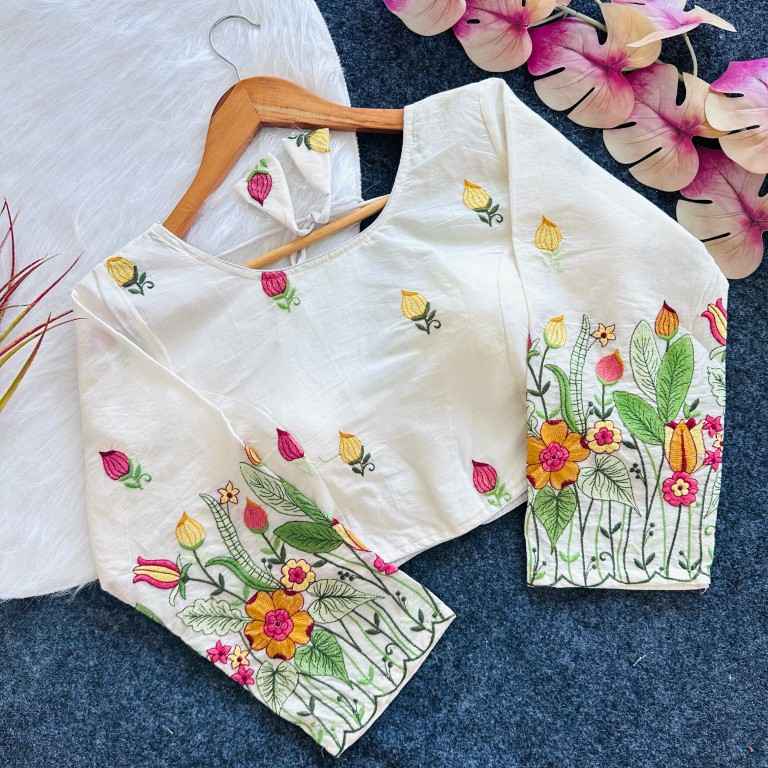 KHADI COTTON GOLDEN THREAD EMBROIDERY BLOUSE AT WHOLESALE PRICE