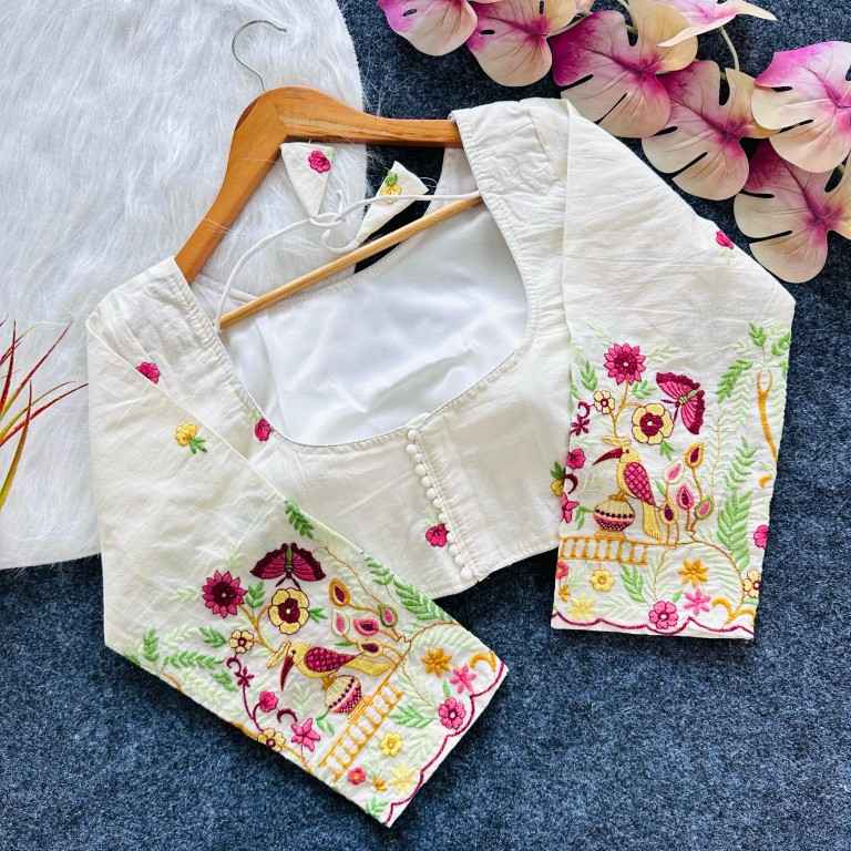 KHADI COTTON GOLDEN THREAD EMBROIDERY BLOUSE AT WHOLESALE PRICE