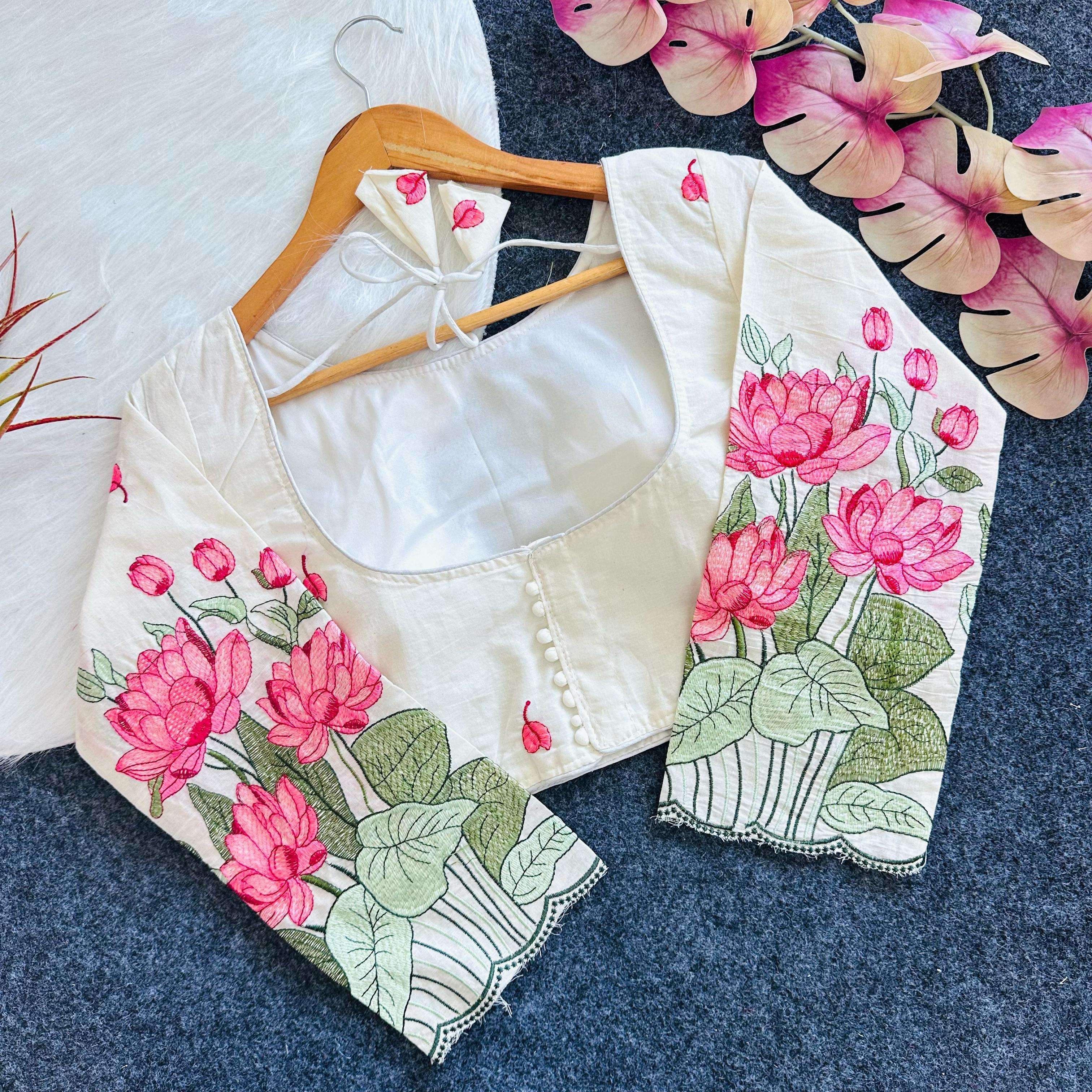 KHADI COTTON GOLDEN THREAD EMBROIDERY BLOUSE AT WHOLESALE PRICE