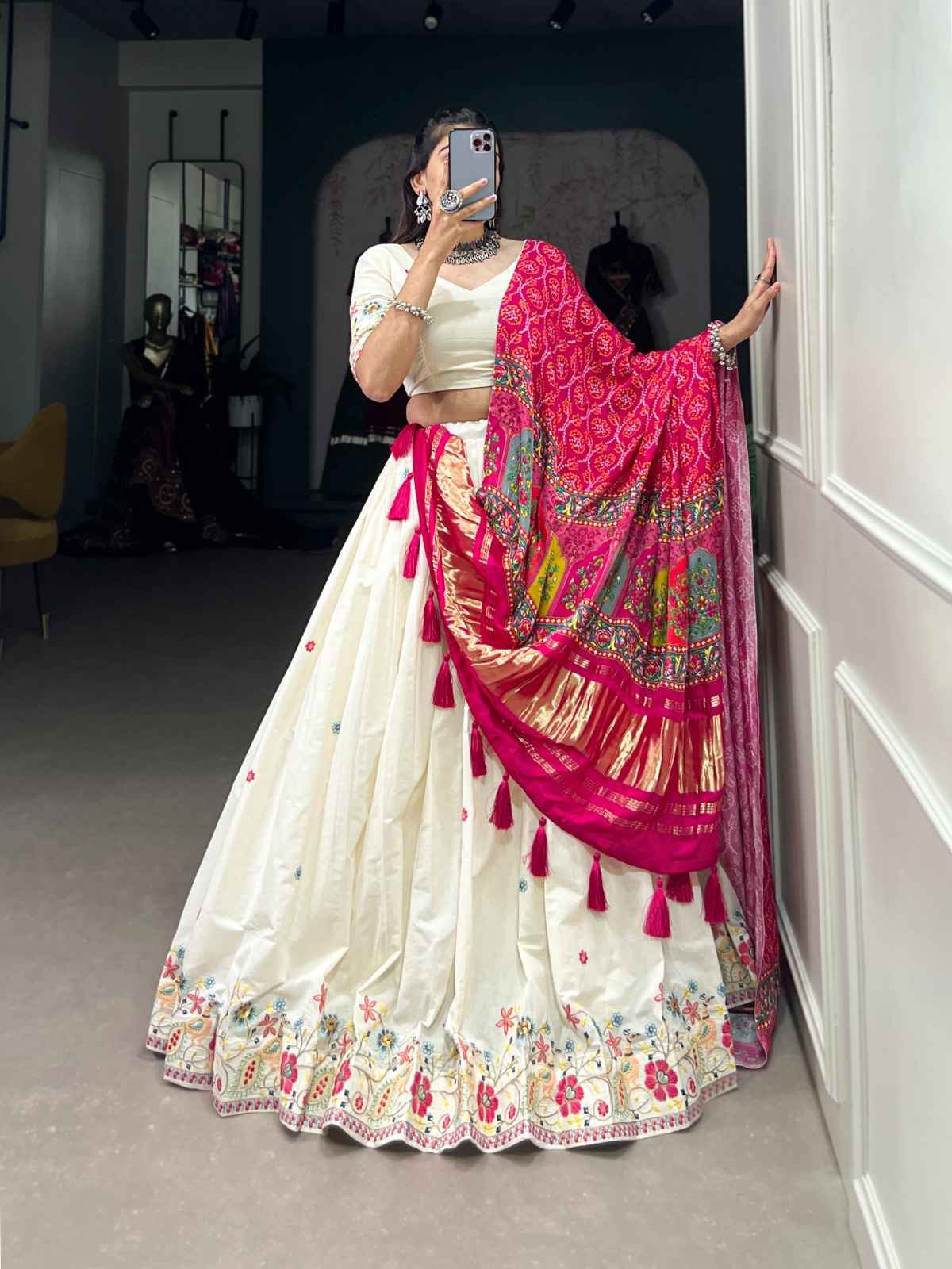 KHADI COTTON SEQUINS AND THREAD EMBROIDERY WORK LEHENGA CHOLI AT WHOLESALE PRICE