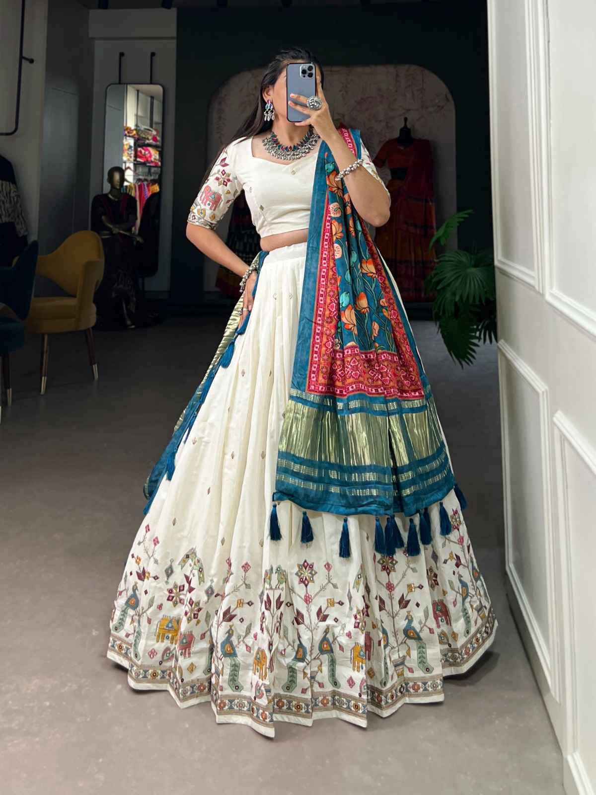 KHADI COTTON SEQUINS AND THREAD EMBROIDERY WORK LEHENGA CHOLI AT WHOLESALE PRICE