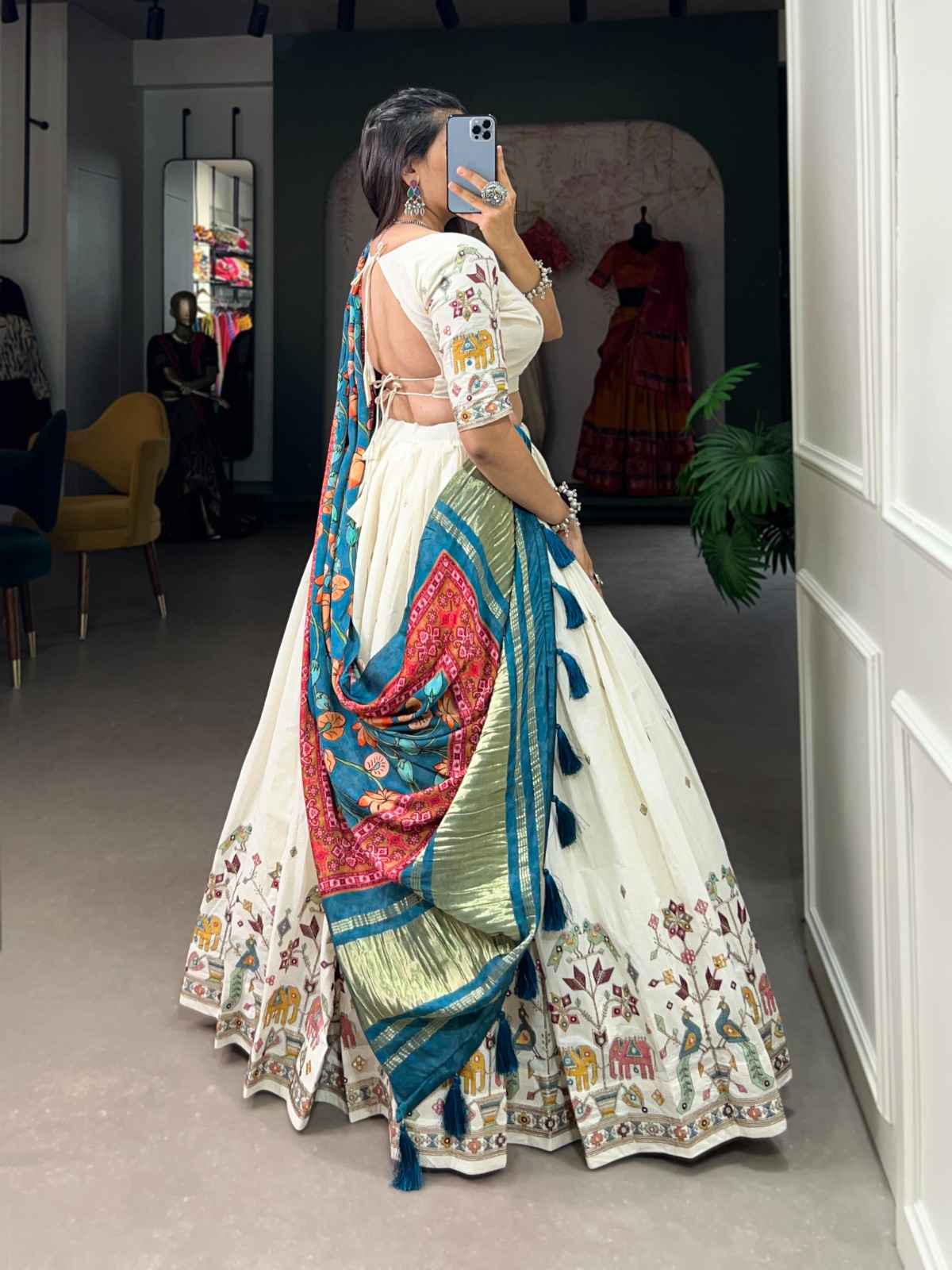 KHADI COTTON SEQUINS AND THREAD EMBROIDERY WORK LEHENGA CHOLI AT WHOLESALE PRICE