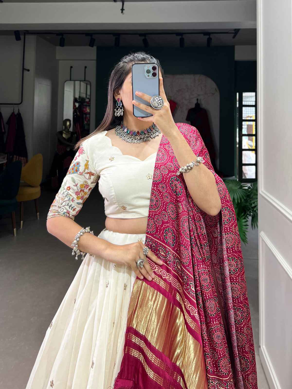 KHADI COTTON SEQUINS AND THREAD EMBROIDERY WORK LEHENGA CHOLI AT WHOLESALE PRICE