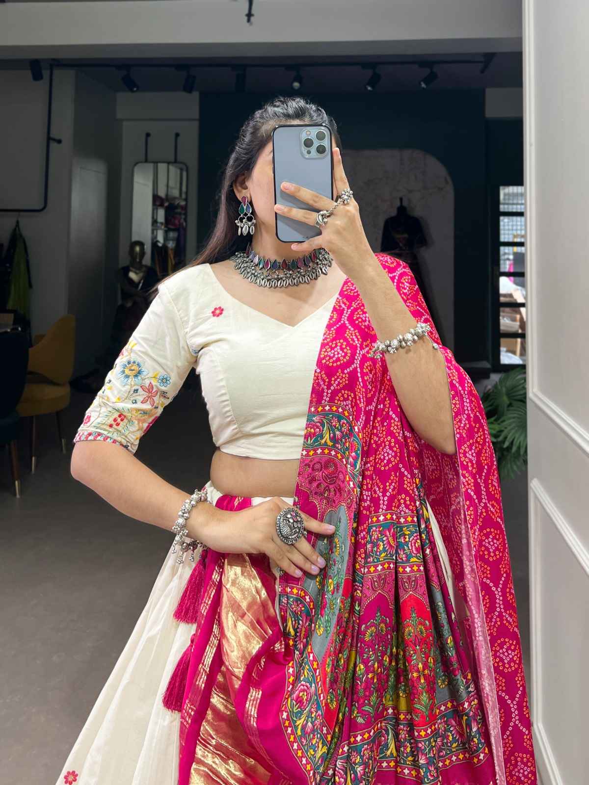 KHADI COTTON SEQUINS AND THREAD EMBROIDERY WORK LEHENGA CHOLI AT WHOLESALE PRICE