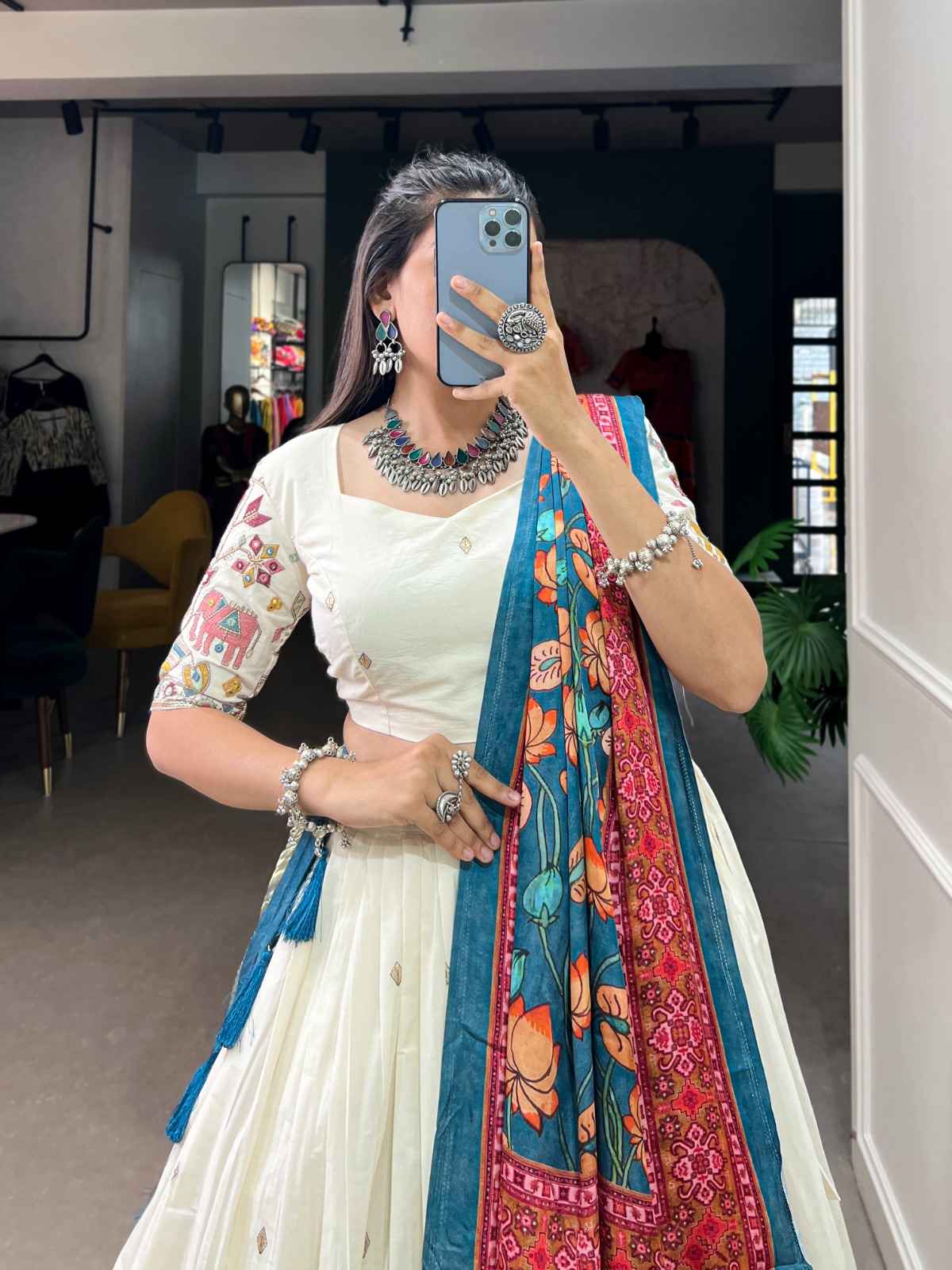 KHADI COTTON SEQUINS AND THREAD EMBROIDERY WORK LEHENGA CHOLI AT WHOLESALE PRICE
