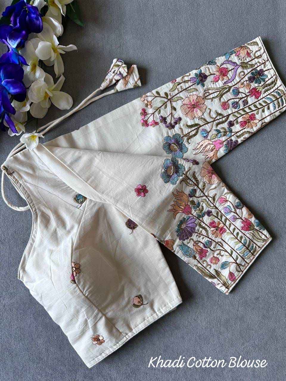 KHADI COTTON WITH CHAIN STITCH EMBROIDERED BLOUSE AT WHOLESALE PRICE