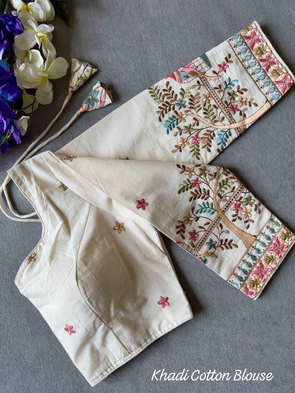KHADI COTTON WITH CHAIN STITCH EMBROIDERED BLOUSE AT WHOLESALE PRICE