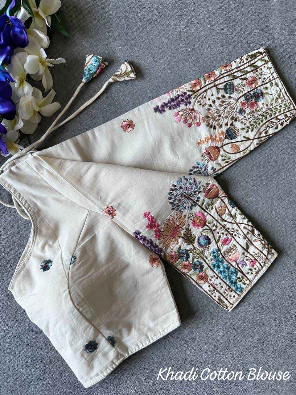 KHADI COTTON WITH CHAIN STITCH EMBROIDERED BLOUSE AT WHOLESALE PRICE
