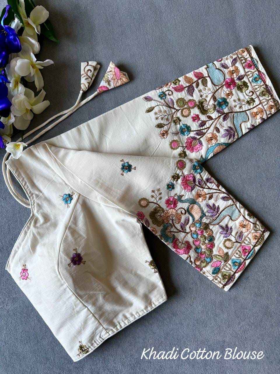 KHADI COTTON WITH CHAIN STITCH EMBROIDERED BLOUSE AT WHOLESALE PRICE