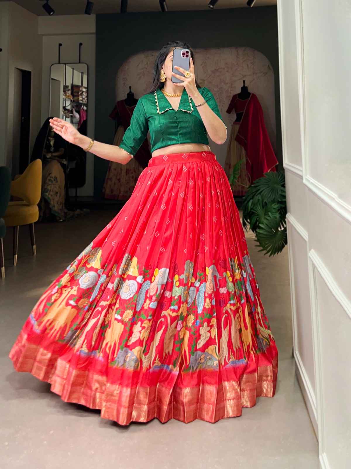 DOLA SILK KALAMKARI PRINT WITH ZARI WEAVING BRODER LEHENGA CHOLI AT WHOLESALE PRICE
