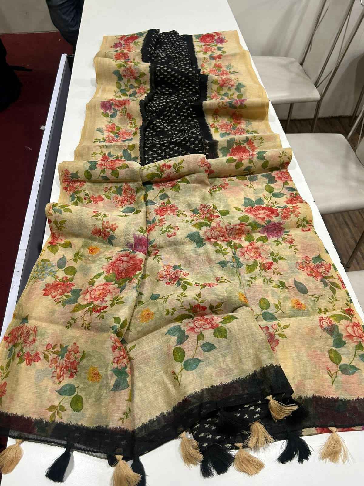 LINEN DIGITAL PRINT WITH FLORAL AND BANDHANI PRINTED SAREE AT WHOLESALE PRICE