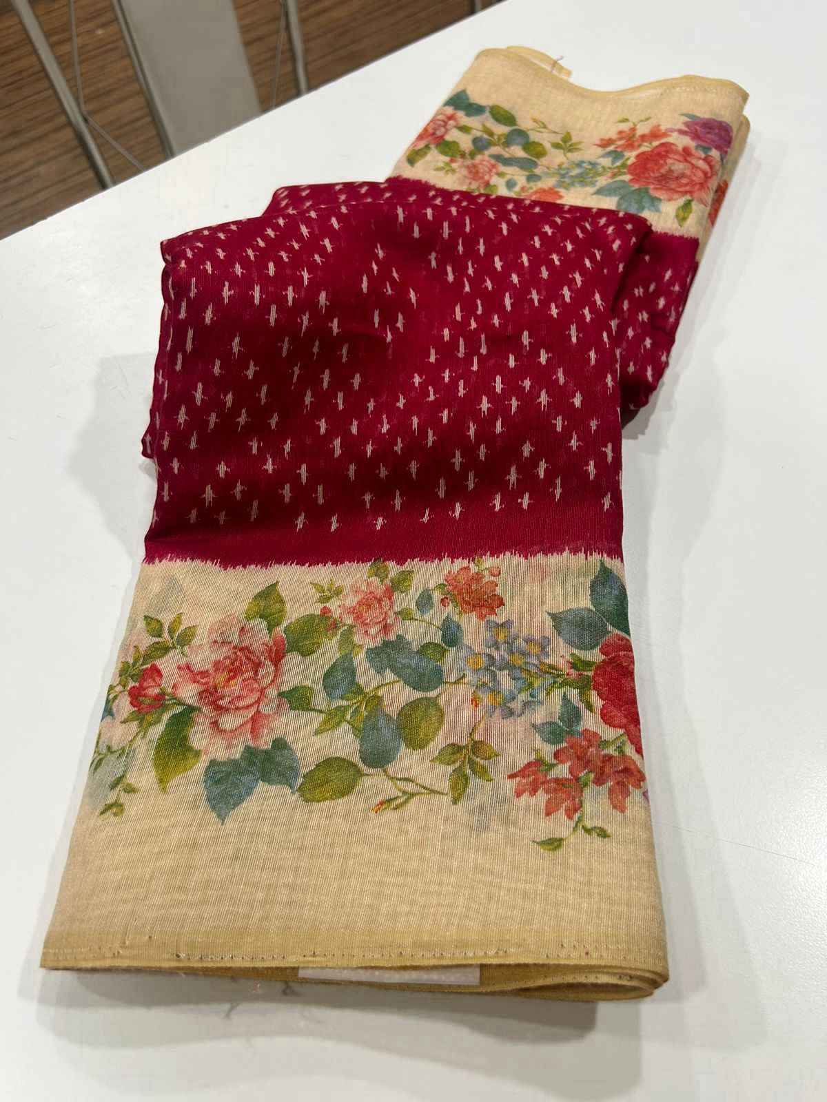 LINEN DIGITAL PRINT WITH FLORAL AND BANDHANI PRINTED SAREE AT WHOLESALE PRICE