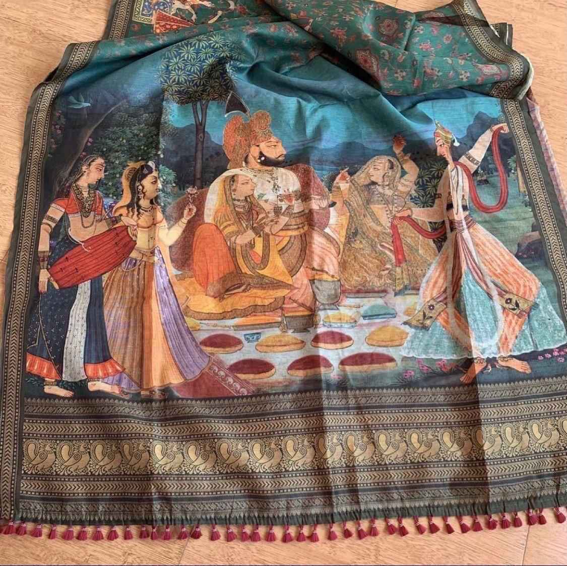 LINEN DIGITAL PRINT WITH KALAMKARI PRINT PALLU SAREE AT WHOLESALE PRICE
