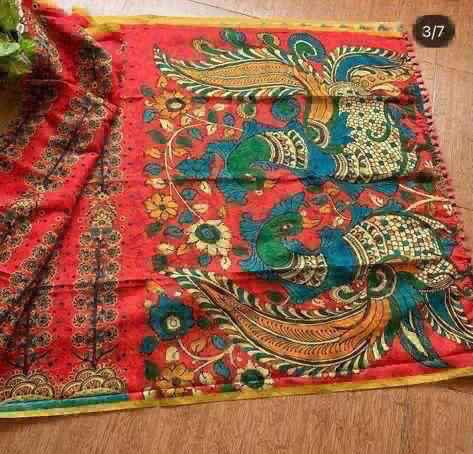 LINEN DIGITAL PRINT WITH KALAMKARI PRINT PALLU SAREE AT WHOLESALE PRICE