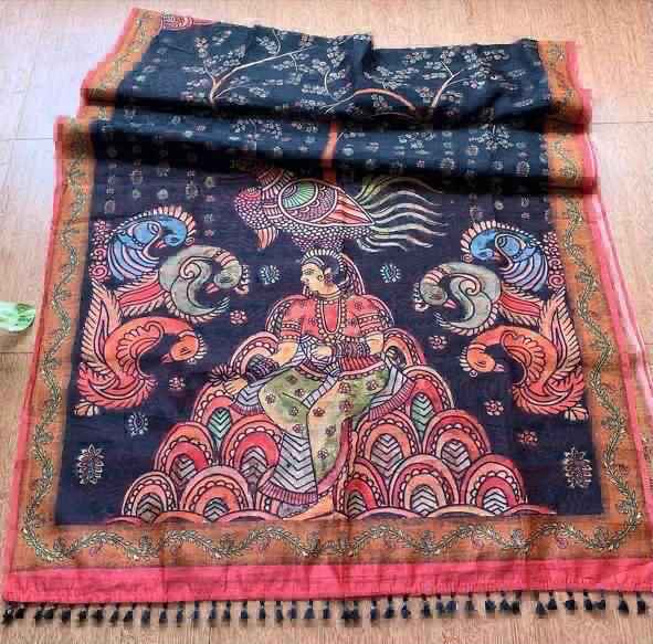 LINEN DIGITAL PRINT WITH KALAMKARI PRINT PALLU SAREE AT WHOLESALE PRICE