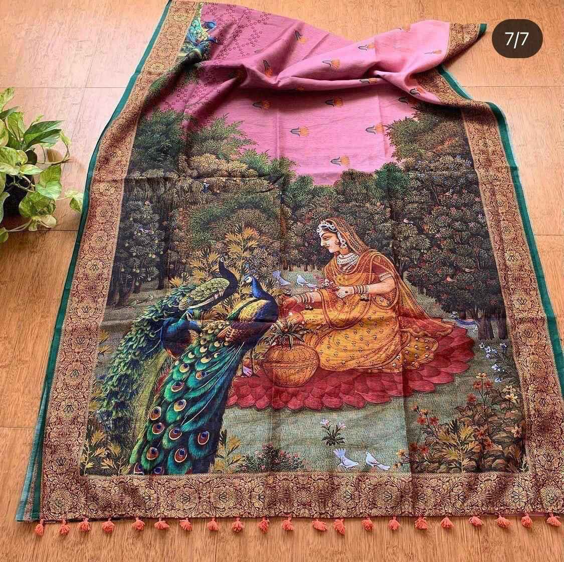 LINEN DIGITAL PRINT WITH KALAMKARI PRINT PALLU SAREE AT WHOLESALE PRICE