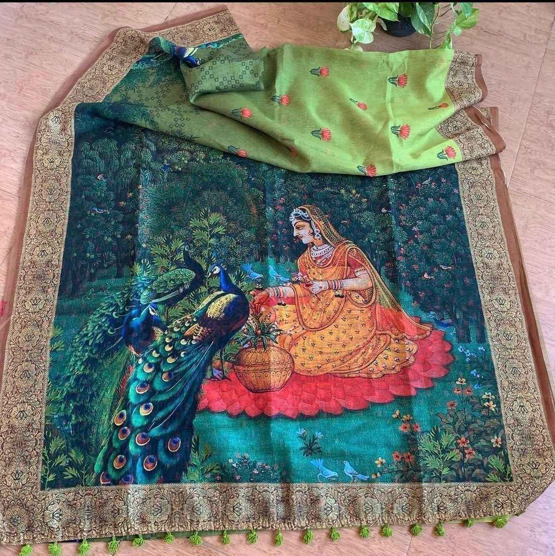 LINEN DIGITAL PRINT WITH KALAMKARI PRINT PALLU SAREE AT WHOLESALE PRICE