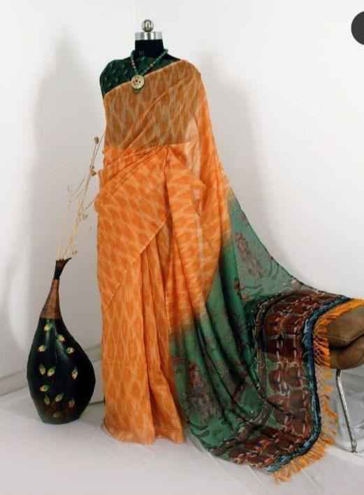 LINEN DIGITAL WITH KALAMKARI PRINTED SAREE AT WHOLESALE PRICE