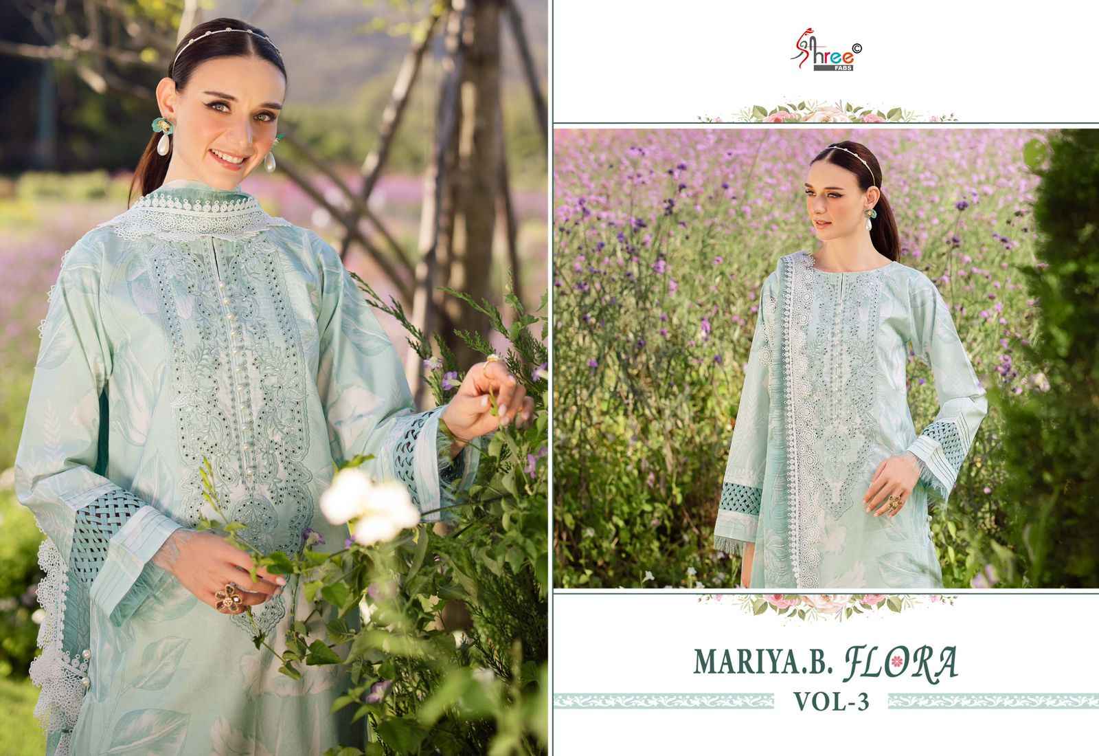 MARIA B FLORA VOL-03 PURE COTTON PRINTED DRESS MATERIAL AT WHOLESALE PRICE