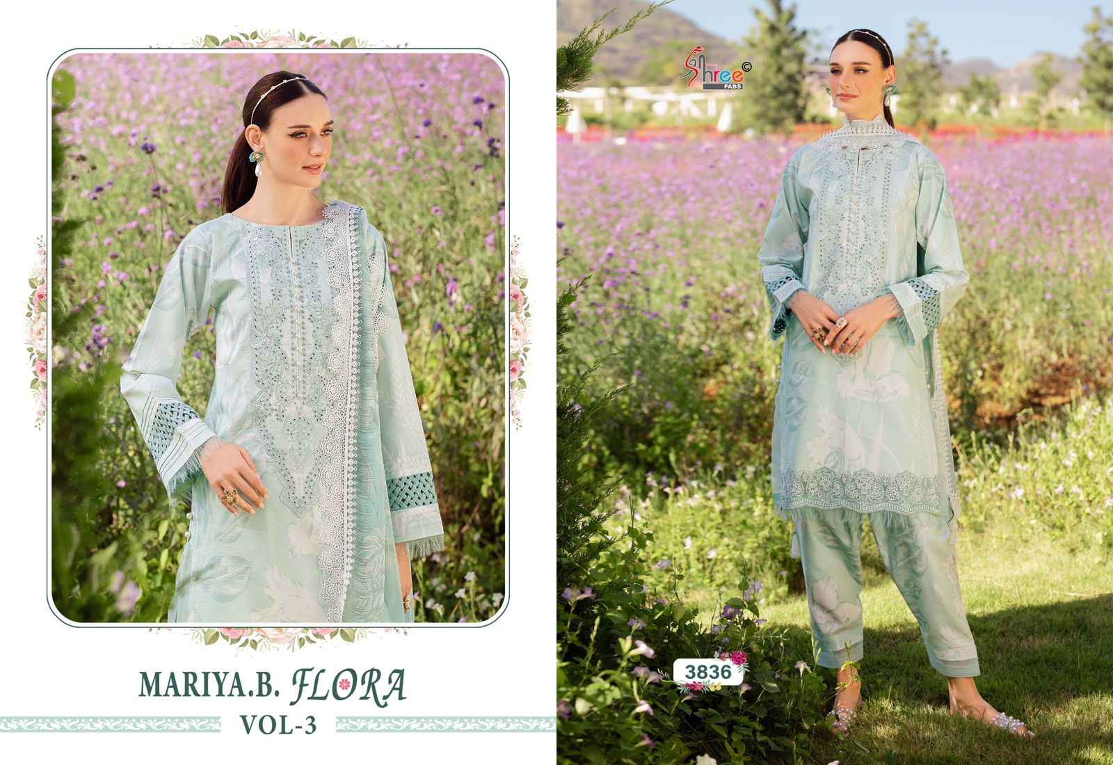 MARIA B FLORA VOL-03 PURE COTTON PRINTED DRESS MATERIAL AT WHOLESALE PRICE