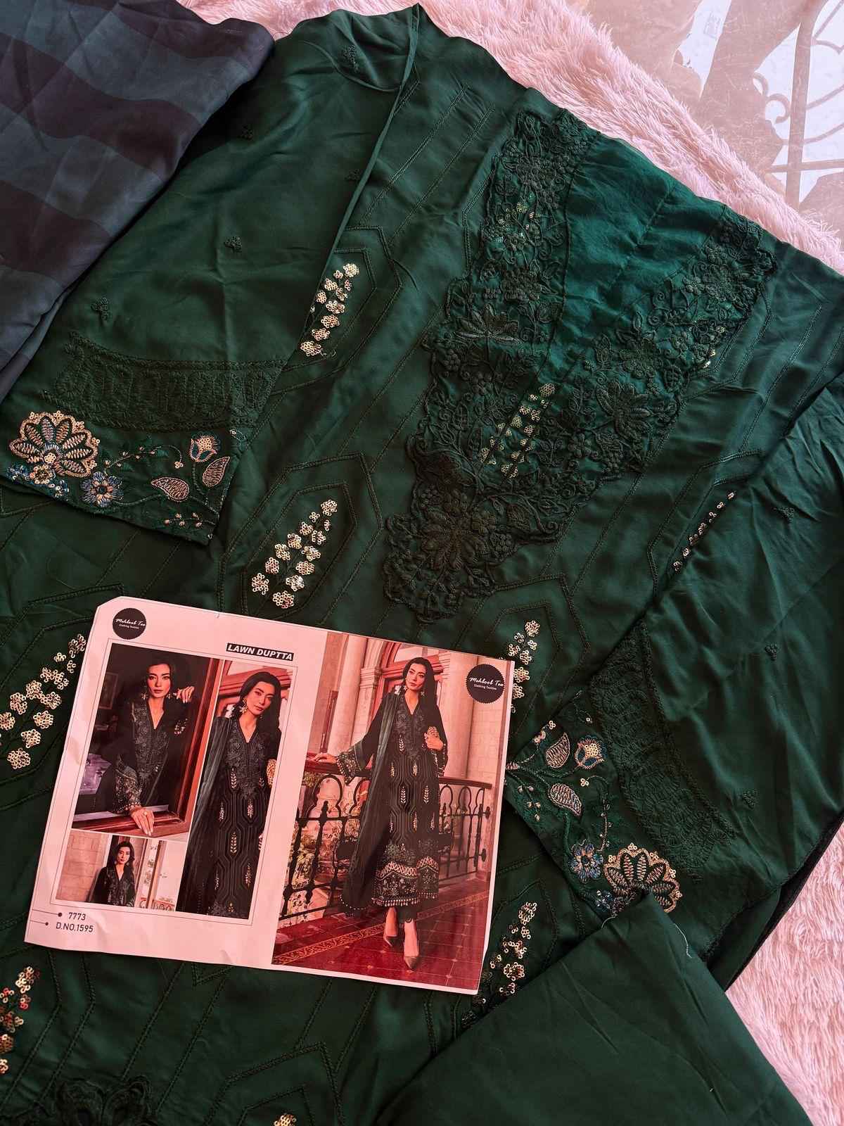 MEHBOOB TEX MARIA B. LUXE-2 NX D NO 1594 VISCOSE RAYON EMBROIDERY DRESS MATERIAL AT WHOLESALE PRICE