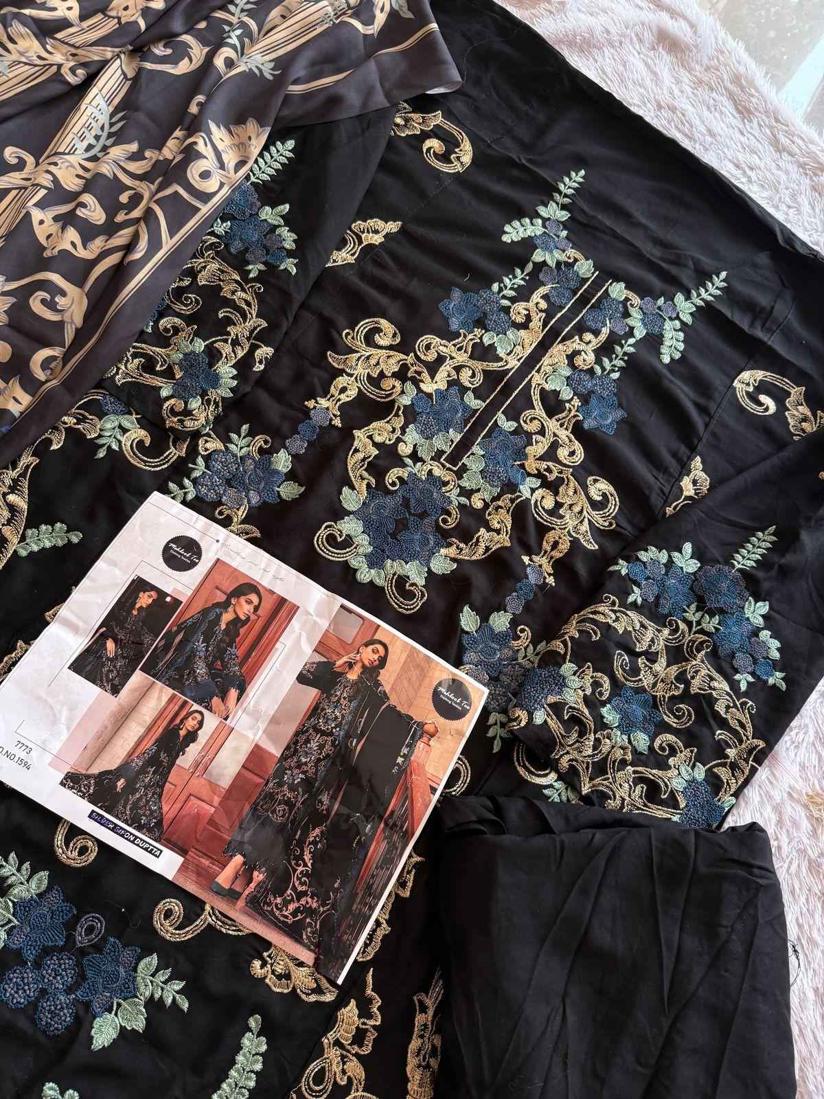 MEHBOOB TEX MARIA B. LUXE-2 NX D NO 1594 VISCOSE RAYON EMBROIDERY DRESS MATERIAL AT WHOLESALE PRICE