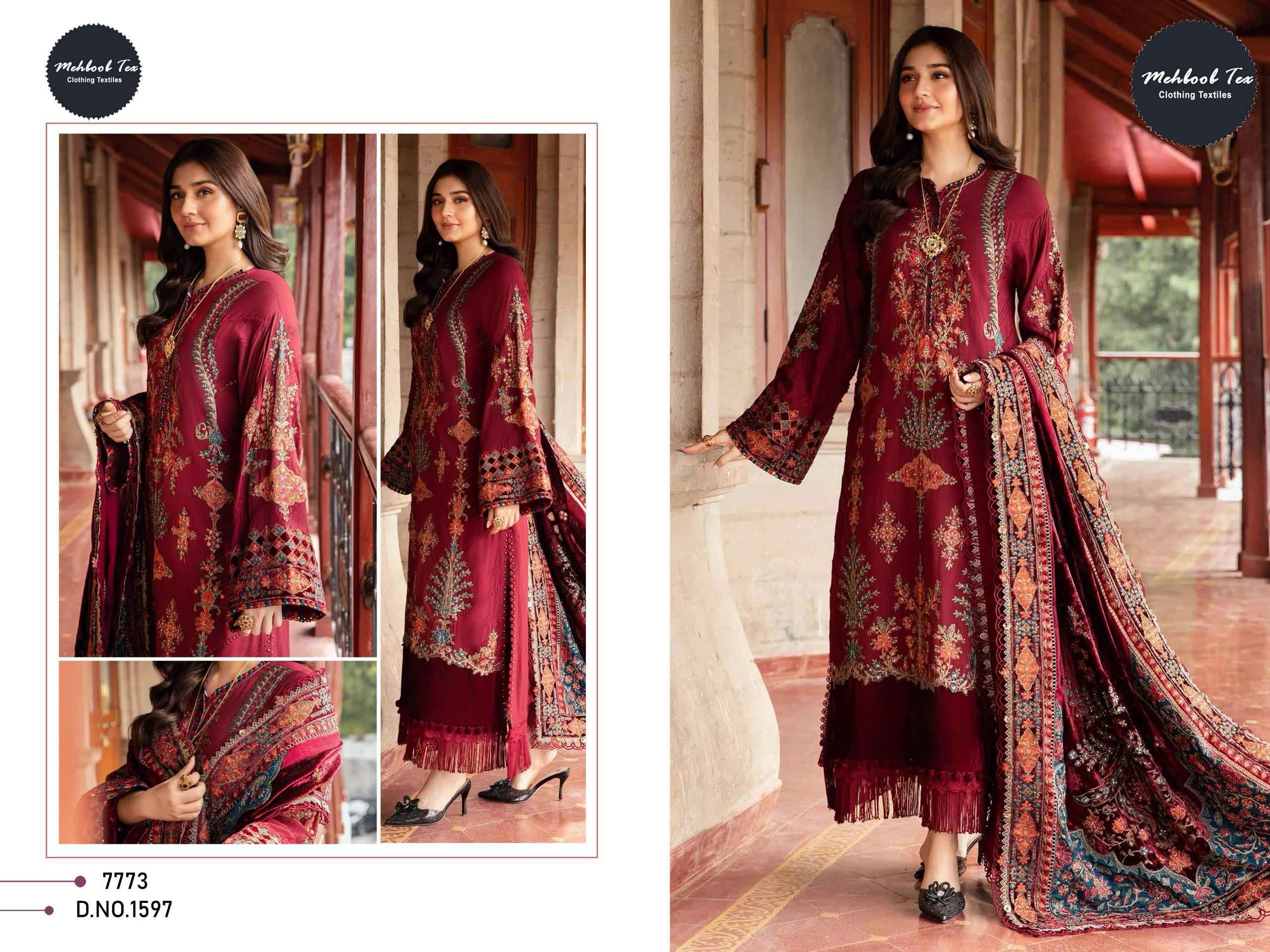 MEHBOOB TEX MARIA B. LUXE-2 NX D NO 1594 VISCOSE RAYON EMBROIDERY DRESS MATERIAL AT WHOLESALE PRICE